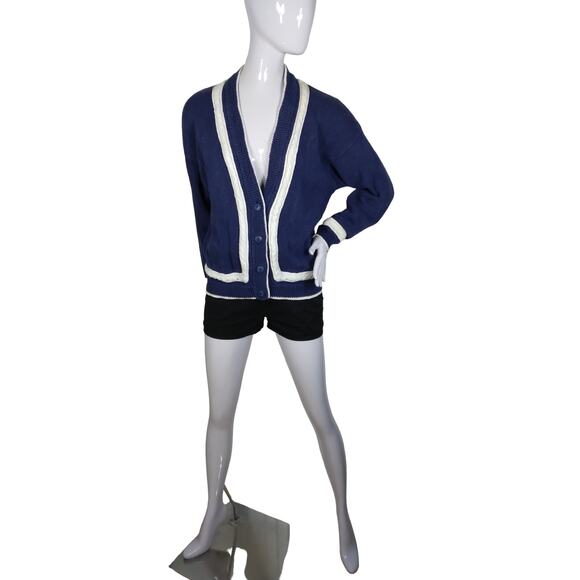 Vintage Nuovo Industriale Cardigan Sweater Size Medium Blue and White - Picture 5 of 9